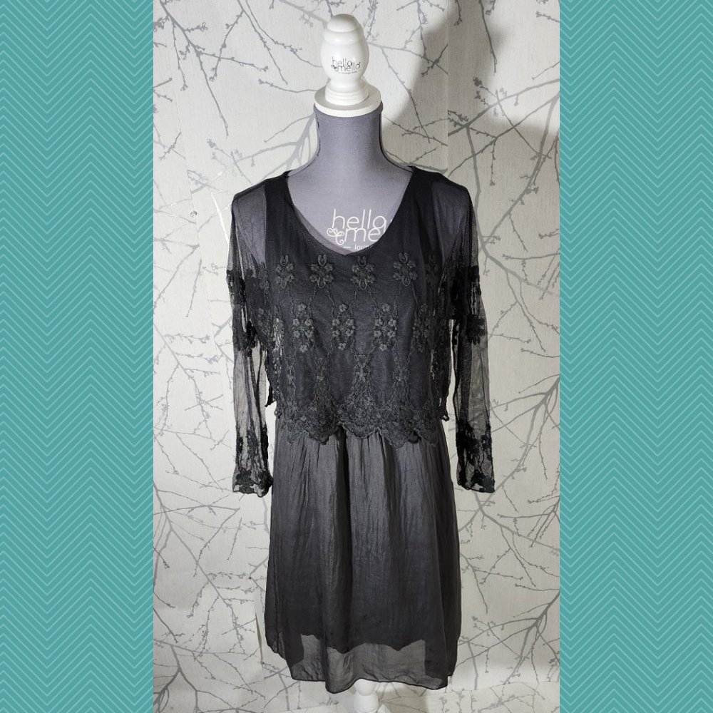 Carla Conti Black Floral Silk Lace Overlay Dress Whimsigoth